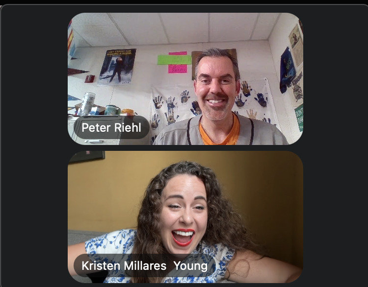 Peter Riehl and Kristen Millares Young in conversation on video